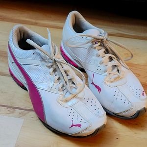 Puma Women's White and Pink Sneakers